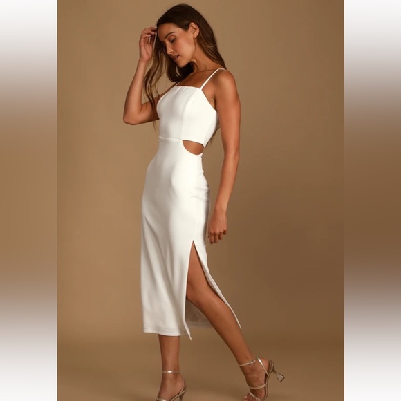 Lulus Only the Good Times White Sleeveless Cutout Midi Dress - Picture 1 of 9